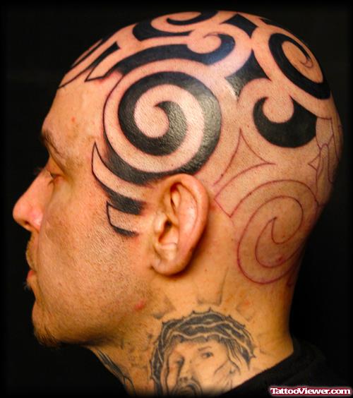Tribal Tattoo On Man Head