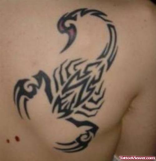 Tribal Scorpion Tattoo On Back Shoulder