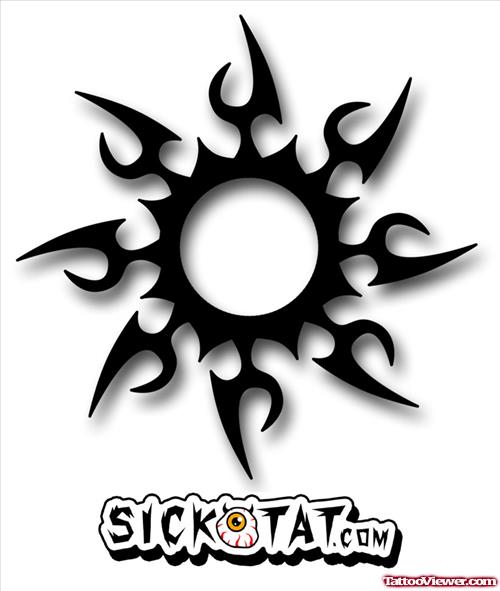 Black Ink Tribal Sun Tattoo Design