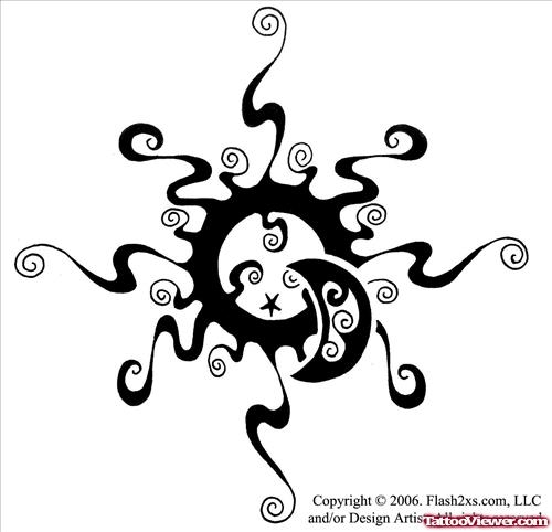 Tribal Sun and Moon Tattoo Design