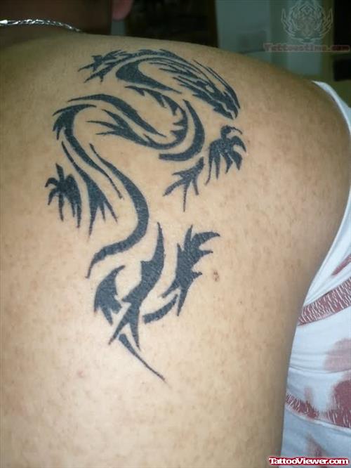 Tribal Dragon Tattoo On Back Shoulder