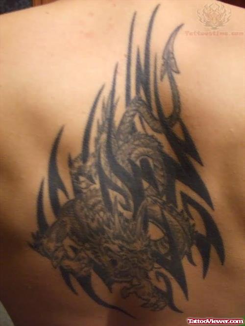 Dragon And Tribal Tattoo On Back