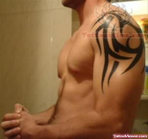 Tribal Tattoo Design On Left Shoulder