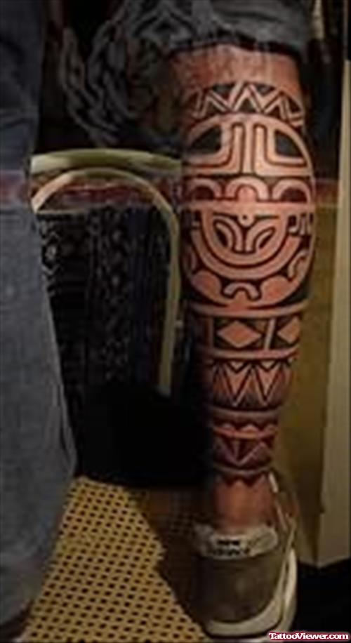 Beautiful Tribal Tattoo On Leg