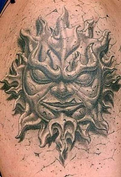 Grey Ink Tribal Sun Tattoo