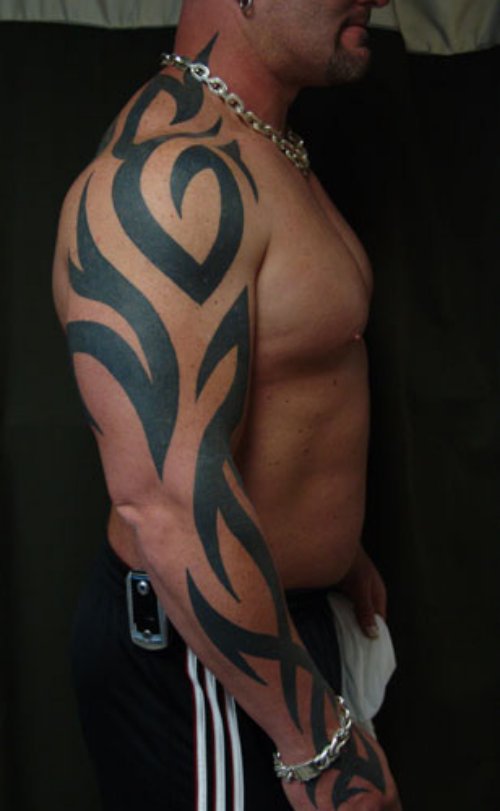 Black InkTribal Tattoo On Right Sleeve