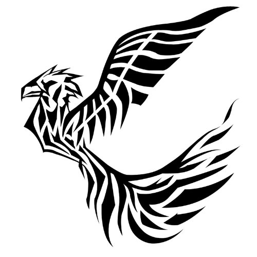 Black Ink Tribal Flying Bird Tattoo Design