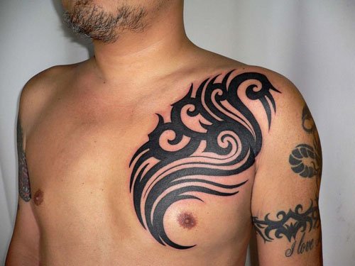 Chest Black Ink Tribal Tattoo