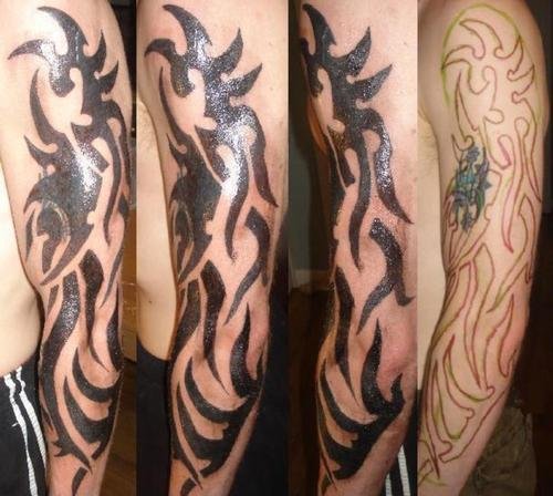 Left Sleeve Tribal Tattoo For Guys