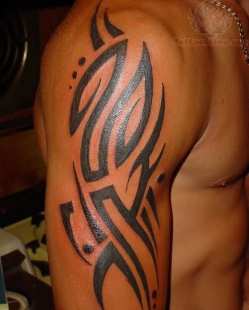 Tribal Tattoo On Right Half Sleeve