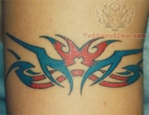 Wonderful Red And Blue Tribal Tattoo