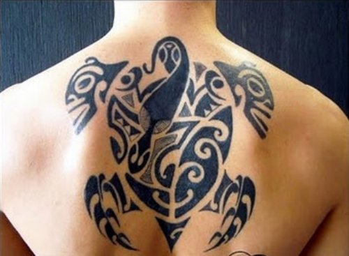 Upperback Tribal Turtle Tattoo For Men