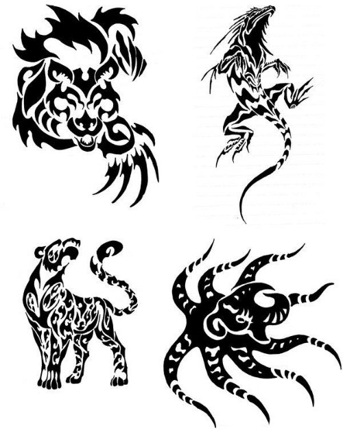 Tribal Animal And Octopus Tattoo Design