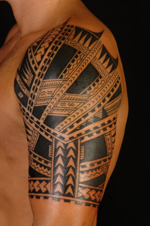 Samoan Polynesian Tribal Tattoo On Left Shoulder