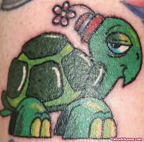 Green CartoonTurtle Tattoo