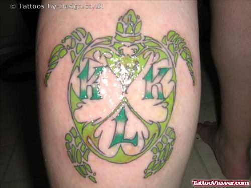 Unique Green Turtle Tattoo
