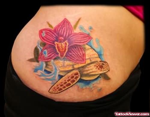 Sea Turtle with an Orchid Tattoo