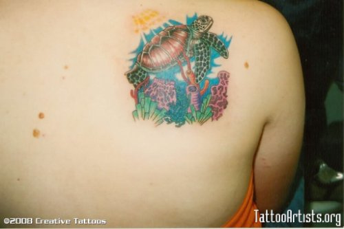 Turtle World Tattoo On Back