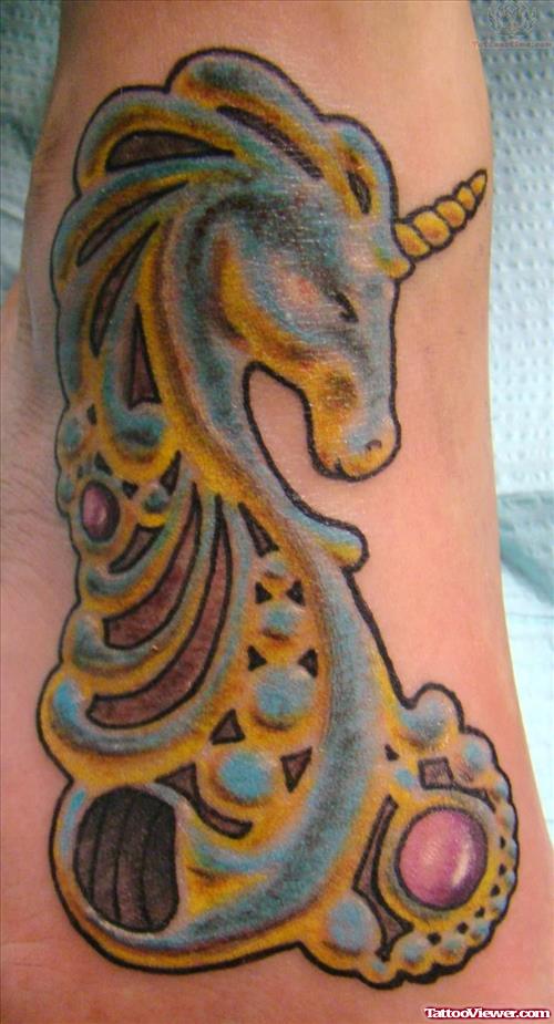 Blue Ink Unicorn Tattoo