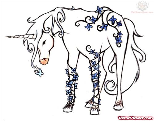 Flowers And Unicorn Tattoo Sample