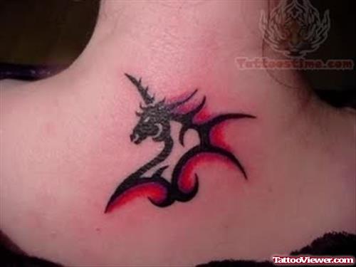 Tribal Unicorn Tattoo On Back