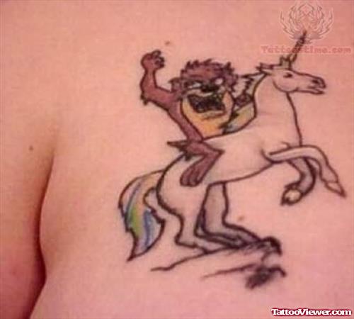 Weird Unicorn Tattoo On Back