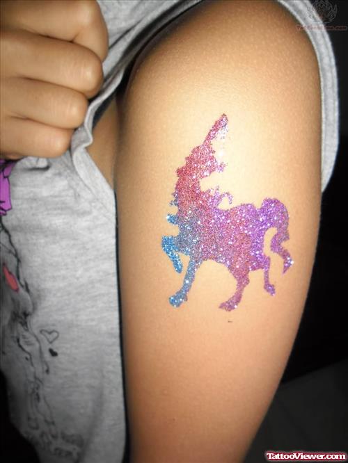 Glitter Unicorn Tattoo On Bicep