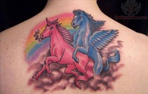 Colorful Unicorn Tattoos On Back