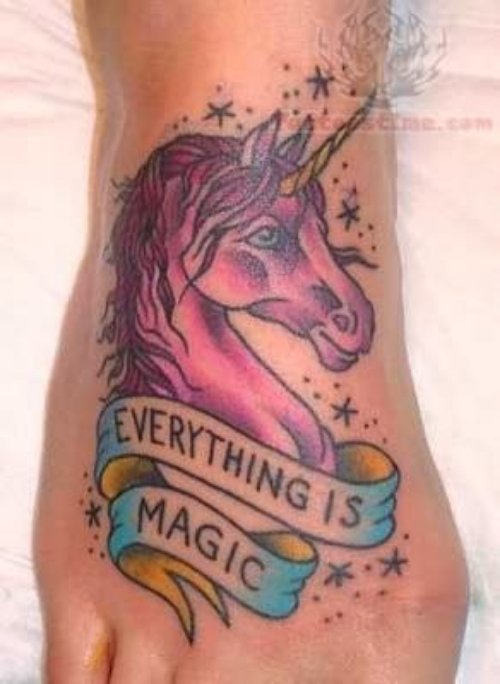Unicorn Color Tattoo On Foot