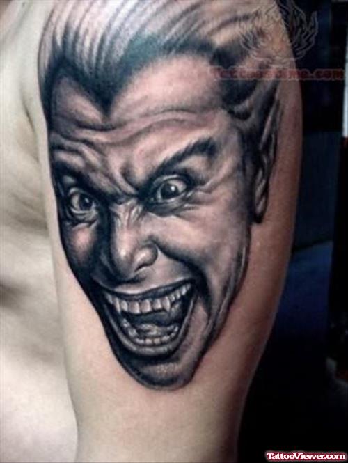 Vampire Face Tattoo On Shoulder