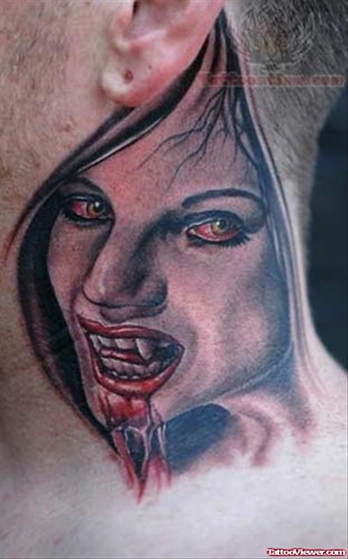 Vampire Back Neck Tattoo