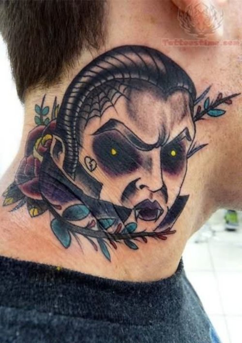 Vampire Tattoo On Boy Neck