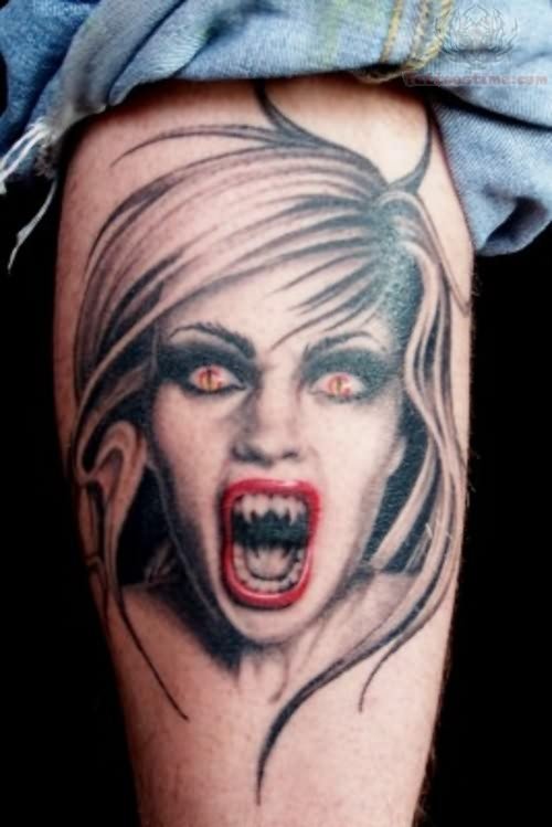 Vampire Back Leg Tattoo