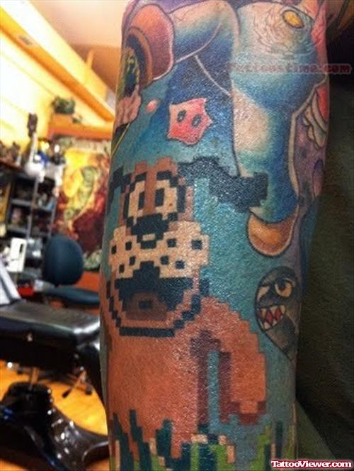 Large Video Game Tattoo On Half Sleeve