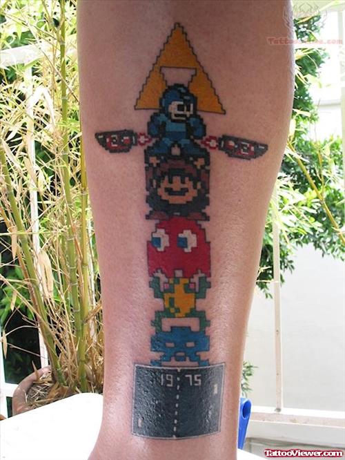 Video Game Tattoo On Leg
