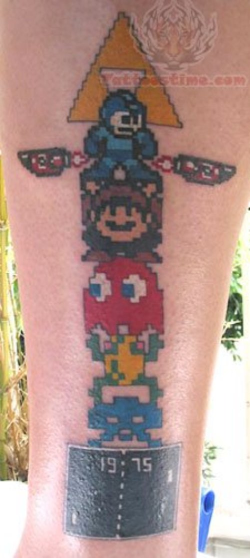 Video Game Characters Tattoo On Leg