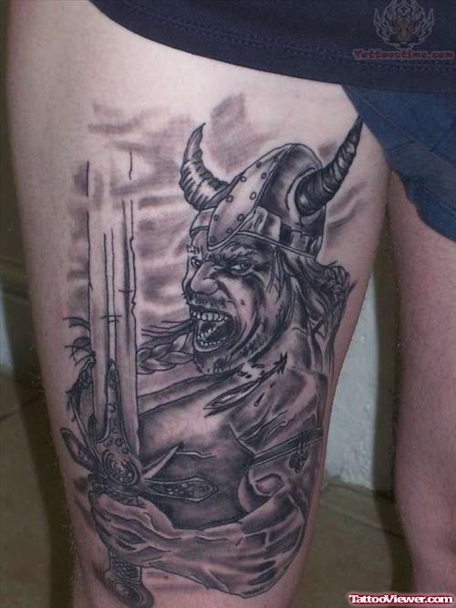 Viking Tattoo On Back Leg
