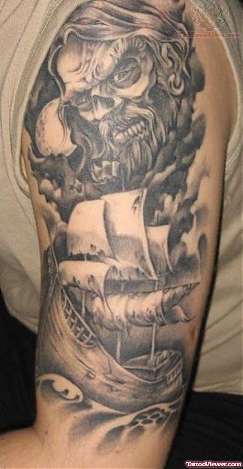 Vicking Grey Ink Tattoo On Bicep