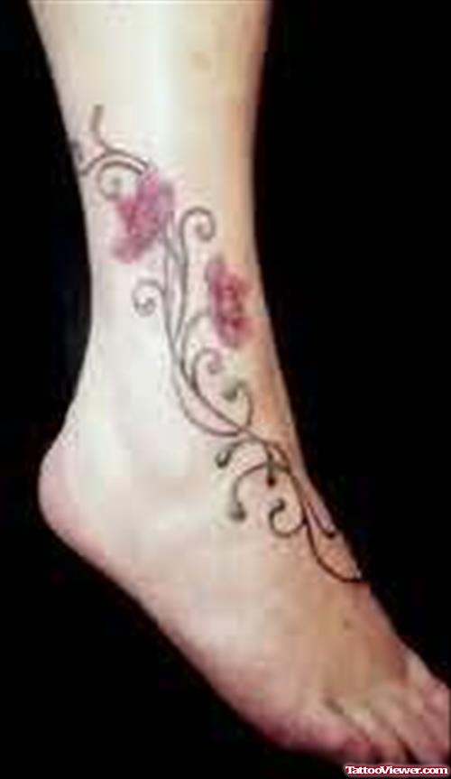 Vine Flowers Tattoos On Foot