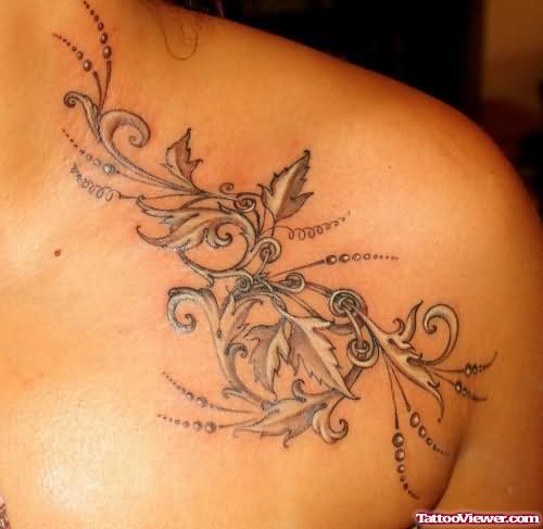 Vine Flower Tattoo On Shoulder