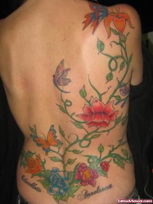 Vine Flowers Tattoos On Back