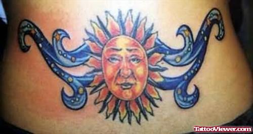 Awesome Sun Tattoo On Waist