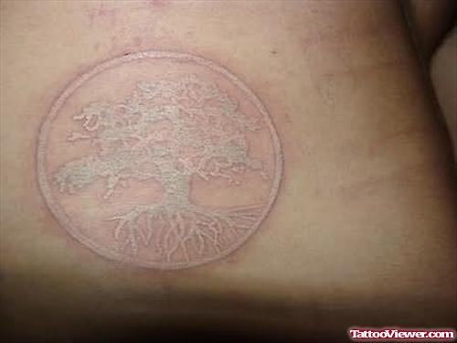 White Ink Tree Tattoo On Waist