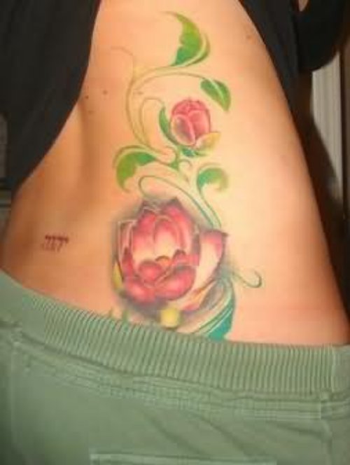Lotus Coloured Tattoo On Waist