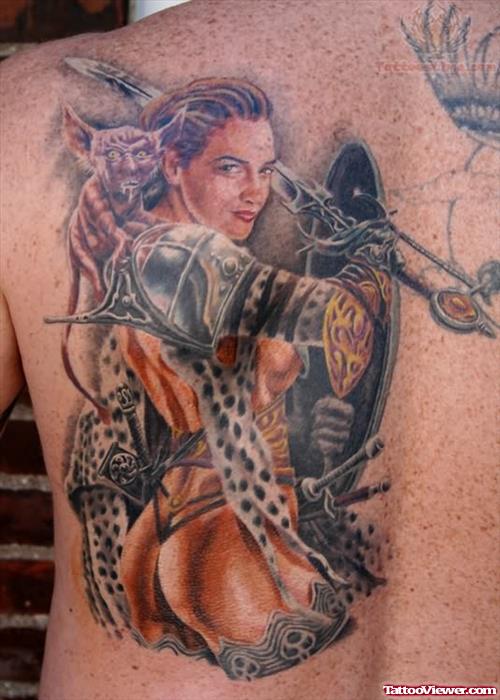 Warrior Girl Tattoo On Back