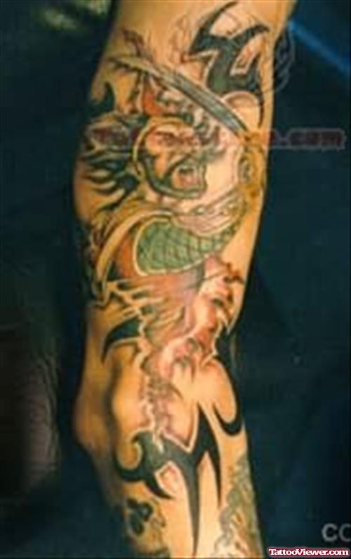 Fighting Warrior Tattoo On Arm