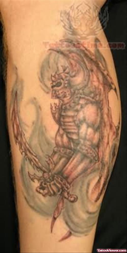 Warrior Tattoo On Back Leg