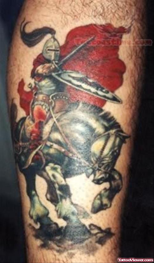 Warrior Going For Fight On Horse Tattoo