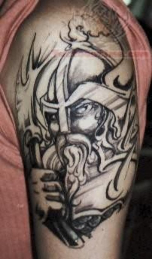 Black ink Warrior Tattoo  On Arm