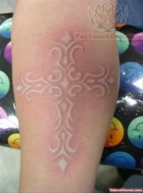 White Ink Cross Tattoo Design